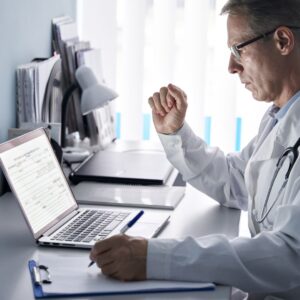 Doctor using a laptop