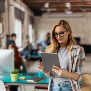 person looking at tablet