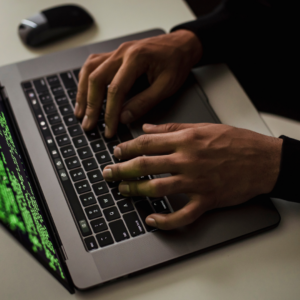 typing on laptop