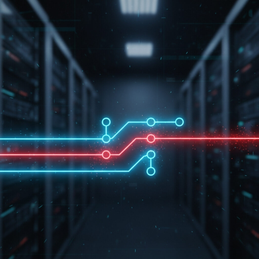 Digital workflow diagram showing a critical step being bypassed by a red line