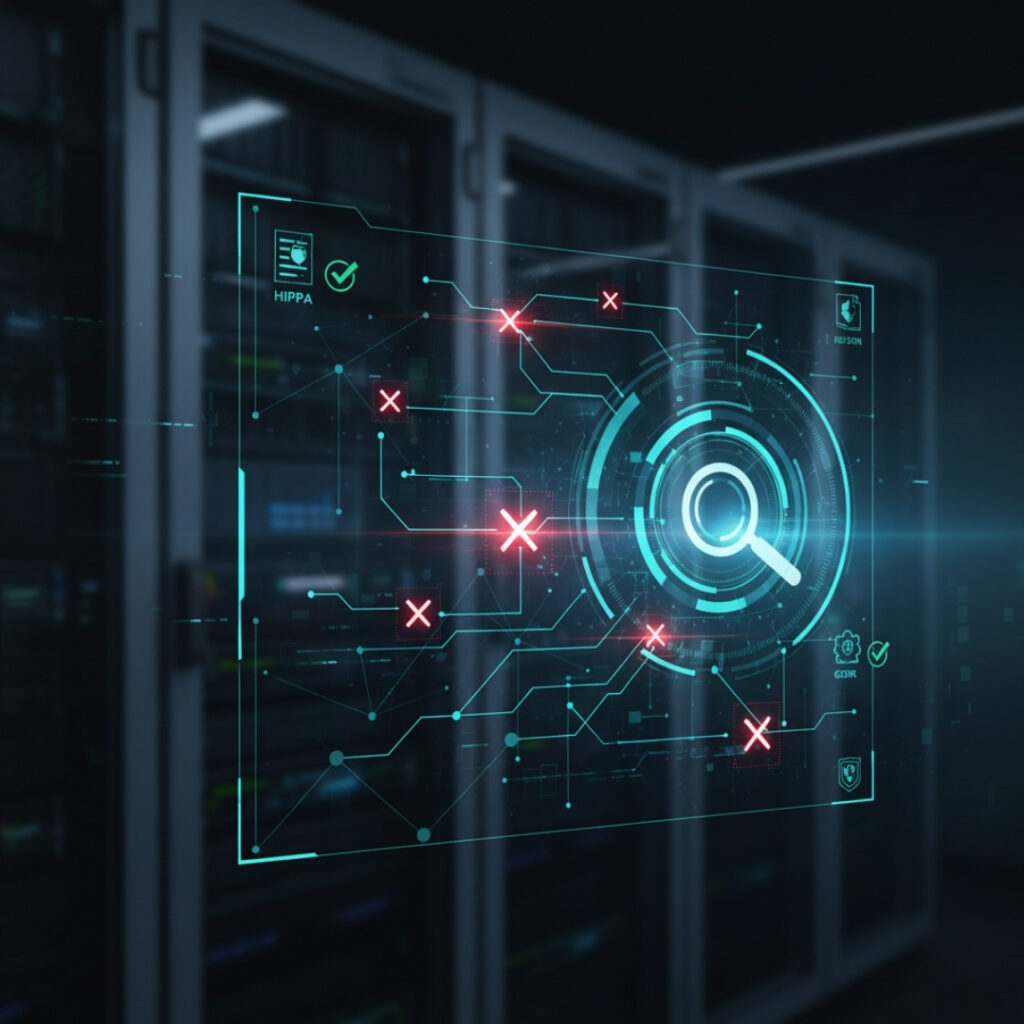 Abstract graphic symbolizing a security vulnerability assessment scanning internal network points