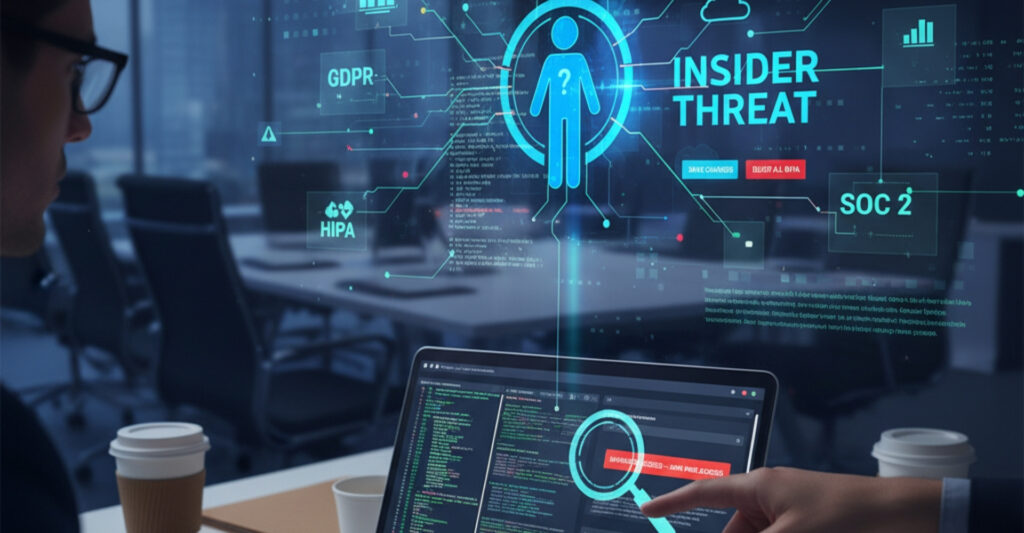 an insider risk juxtaposed with complex digital compliance data